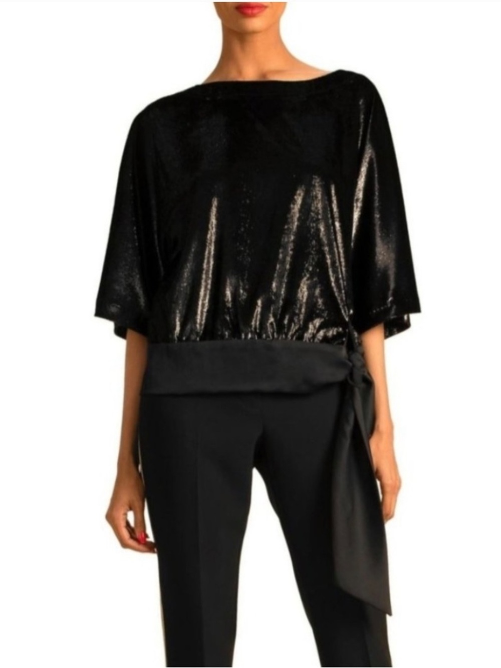 NWT Trina Turk On The Rocks Black Front Tie Top